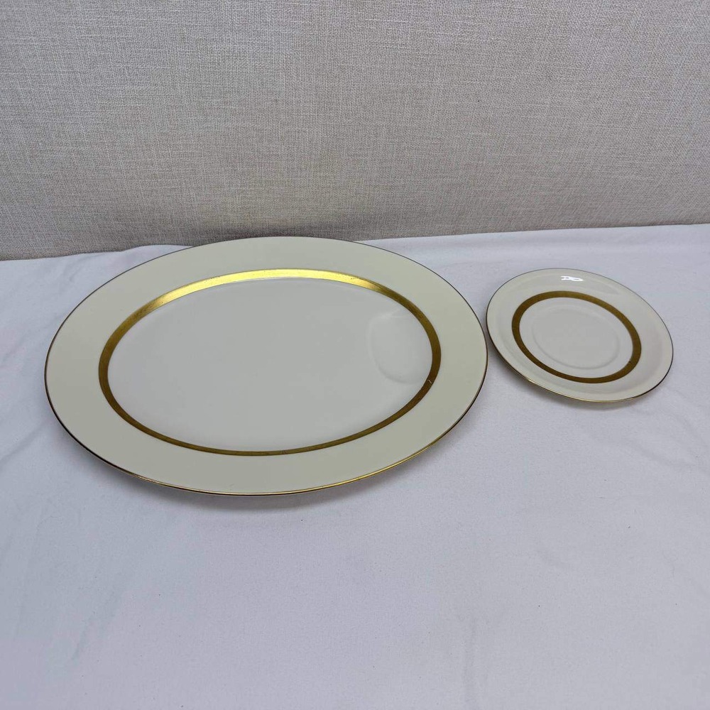 Theodore Haviland New York Gotham Platter and Saucer Set Gold Encrusted Cream